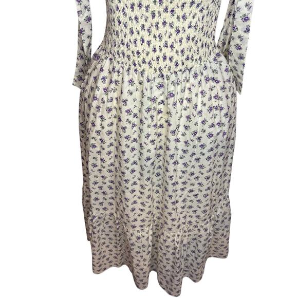 English Factory Floral Maxi Dress Lrg White Purple Smocked Midi Boho Cottage Bow - Picture 5 of 14